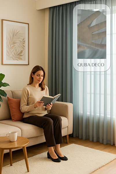 QUBA DECO Soft Dokulu Şık Pileli Tül Perde Salon Oturma Odası Yatak Odası Çoc...