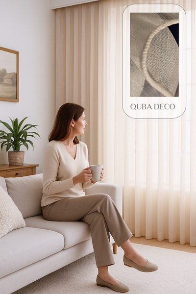 QUBA DECO Soft Textured Stylish Pleated Tulle Curtain Living Room Bedroom Chi...