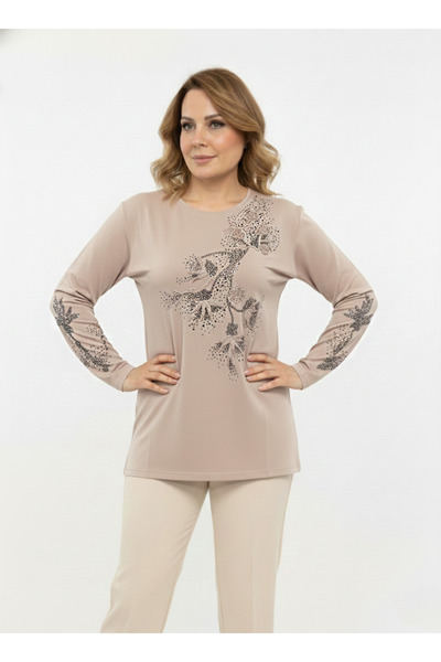 Ravencia بلوزة نسائية من الفيسكوز بنمط أوراق الشجر من عمر متوسط ​​فما فوق، مط...