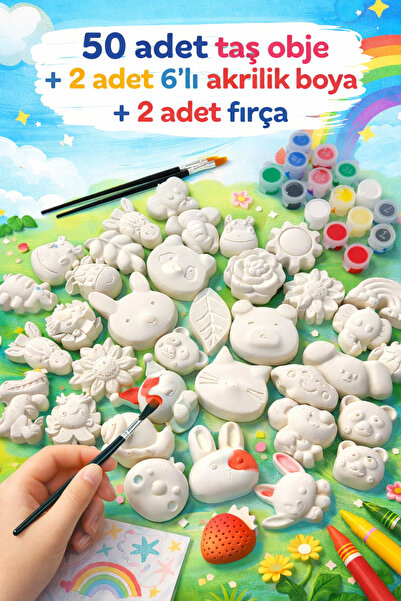 Glowria 50 Adet Alçı Figür Boyama Seti | Çocuklar İçin Eğitici Yaratıcı Aktiv...