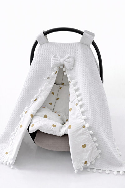 Jaju Baby غطاء ووسادة لعربة الأطفال مصنوعة من قماش الوافل على شكل قلب عضوي