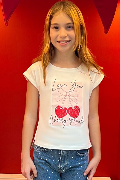 Breeze Tricou pentru fetiță cu tema dragostei, cu fundă de inimă cu imprimeu ...