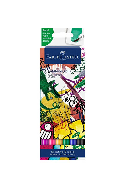 Faber Castell Goldfaber Aqua 6’lı Çift Uçlu Graffiti Markör Seti, Su Bazlı, F...