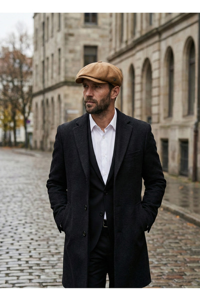 emybox Erkek Kaşe 8 Köşe Kasket Şapka Klasik Retro- Peaky Blinders Tarzı Lastikli Standart Beden