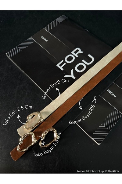 Fiori 3'lü Tasarım Çubuk Toka İnce Kadın Kemeri, Ceket Kemeri, Gömlek Kemeri,...