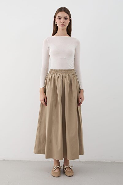 JASTE Fusta lungă maxi cu talie elastică pentru femei KHAKI