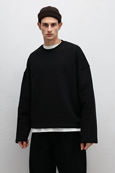 VAMOSCLO Boxy Fit Basic Sweatshirt Siyah