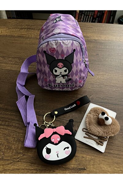 synshop GÜLÜMSE GEL KONSEPT Kuromi Yan Çapraz Çanta Cüzdan Set Kız Çocuk Adve...
