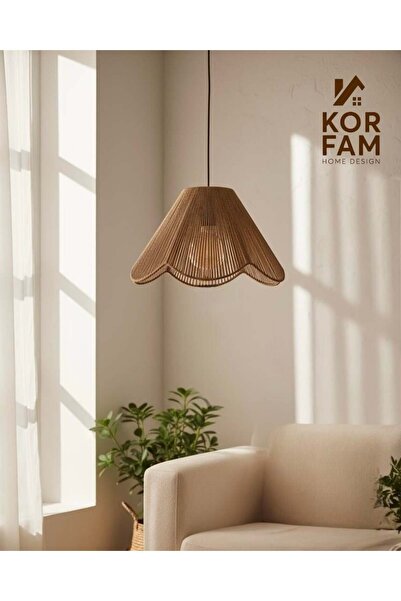 KorFam Rosalinda Avize - Kahverengi Hasır El Yapımı Çiçek Şekilli Bohem Rusti...