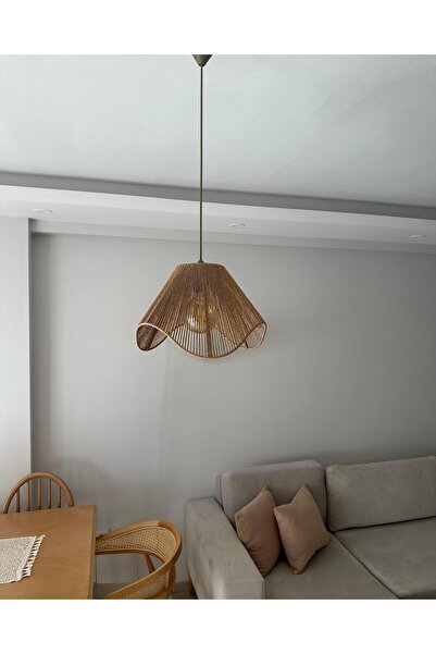 KorFam Wavy Avize - Kahverengi Hasır El Yapımı Bohem Asimetrik Şekilli Rustik...