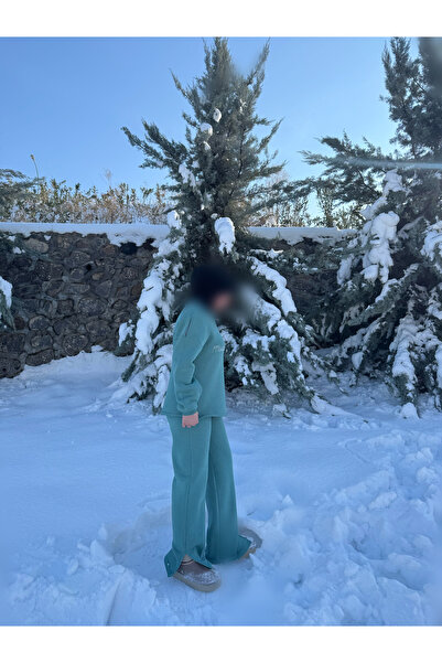 MODA Aiza 777 Mucizeler Yolda Yazılı Taş İşlemeli Şardonlu Kışlık Kadın Eşofm...