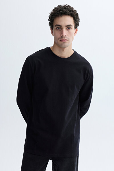 Mudo تي شيرت مريح بياقة دائرية وأكمام طويلة