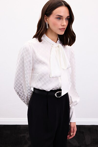 Sateen Polka Dot Patterned Shirt - Ecru