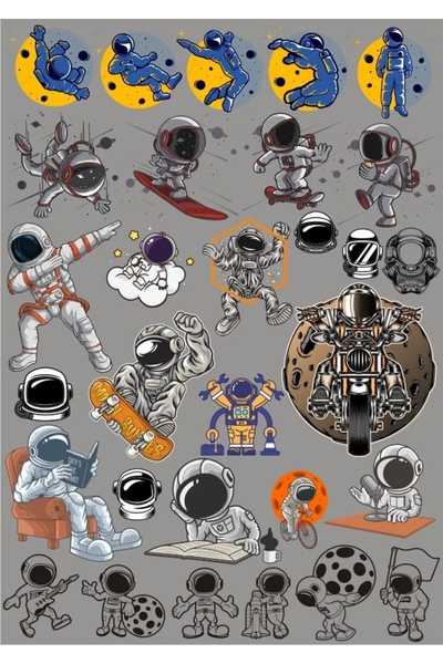 Reysa Tasarım مجموعة ملصقات رائد الفضاء مكونة من 9 ملصقات مكونة من 15 قطعة لل...