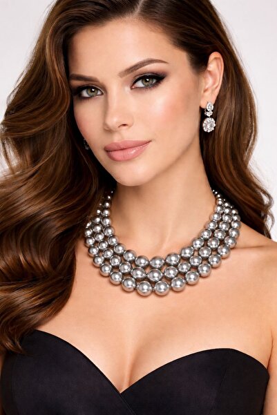 Solare Accessories Gümüş Rengi Çoklu İnci Kolye