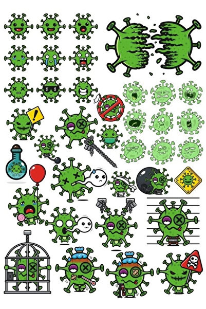 Reysa Tasarım مجموعة ملصقات الفيروسات - 5 32 قطعة للهاتف والكمبيوتر اللوحي وا...