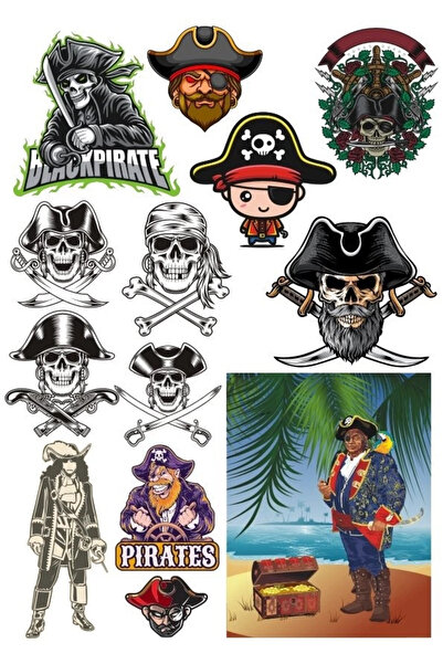 Reysa Tasarım مجموعة ملصقات جمجمة القرصان - 2 مكونة من 15 قطعة للهاتف والكمبي...