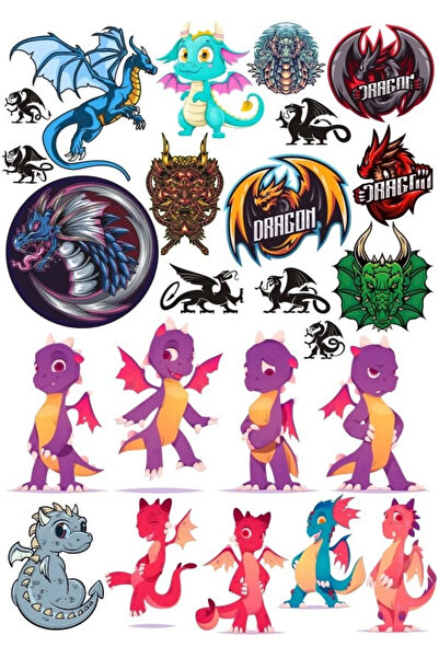 Reysa Tasarım مجموعة ملصقات Cute Dragons مكونة من 7 قطع مكونة من 26 قطعة للها...