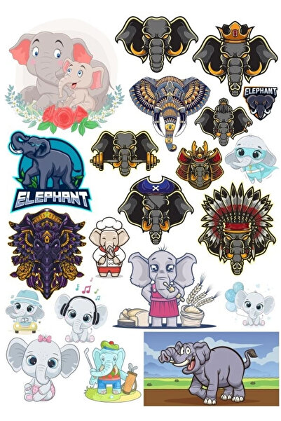 Reysa Tasarım مجموعة ملصقات الفيل 2 20 قطعة هاتف، جهاز لوحي، كمبيوتر محمول، م...