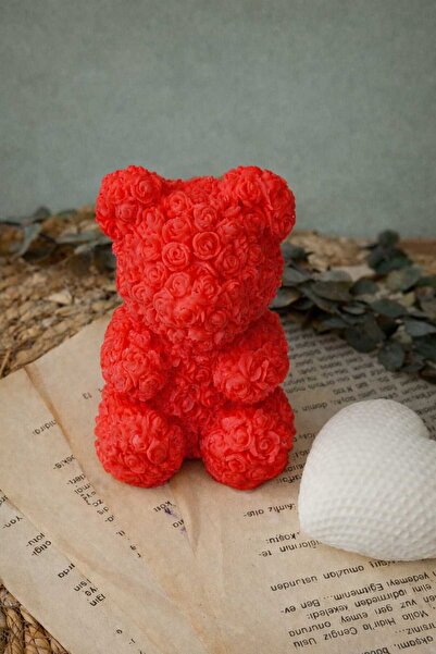 LUMİNA دمية دب حمراء، دمية دب منقوشة بالورد/صابون معطر