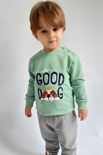 Breeze Erkek Bebek Eşofman Takım Sevimli Kral Köpekçik Nakışlı 6 Ay-2 Yaş, Mi...