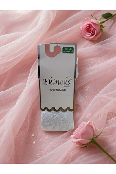 Ekinoks Ciorapi pentru fete din bumbac, fără cusături, cu model triunghi, alb