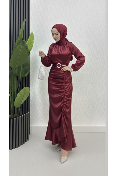 modasusev Σατέν φόρεμα με κορδόνι ψαριού