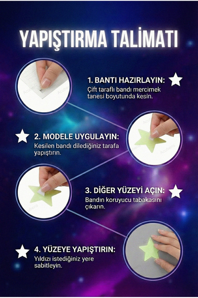Giraffe Sticker Yeşil Karanlıkta Parlayan Fosforlu Ay ve Yıldız Tasarımlı Dekoratif Sticker 36 Adet