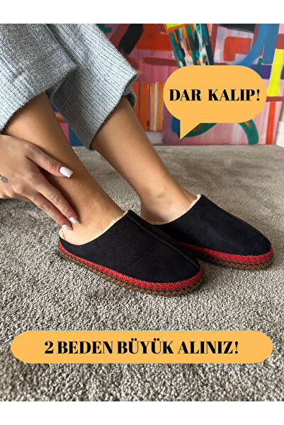 Aksulu Kadın Yumuşak ve Hafif Örgü Desenli İçi Yünlü Peluş Ev Terliği