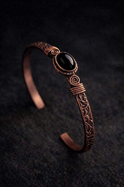 İyyaKee Erkek Kadın Bakır Bileklik Doğal Oniks Taşı Kadın Kelepçe Bilezik