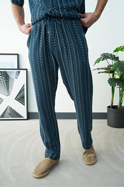 İLKCET MODA Patterned Knitted Petrol Linen Men's Trousers