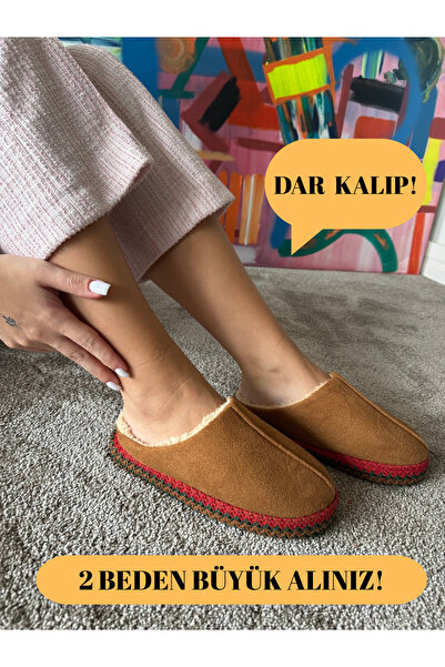 Aksulu Kadın Yumuşak ve Hafif Örgü Desenli İçi Yünlü Peluş Ev Terliği