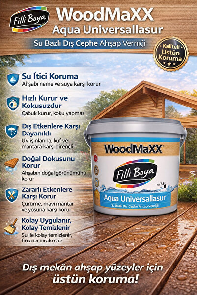 Filli Boya WoodMaXX® Aqua Universallasur ŞEFFAF Su Bazlı Dış Cephe Ahşap Vern...