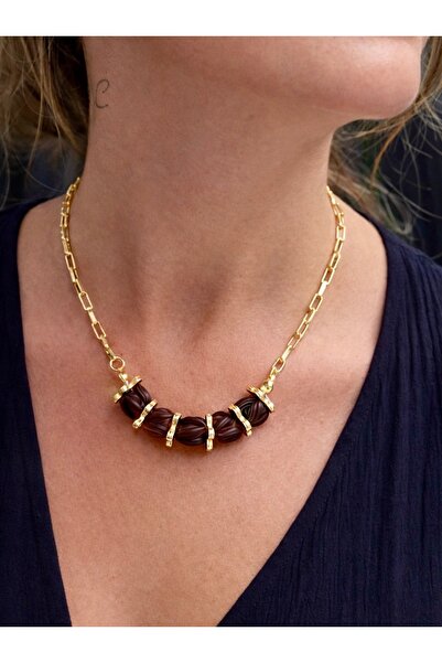 Kutcha Accessories El Yapımı Buzlu Cam Boncuklu Altın Kaplama Zincir Kolye