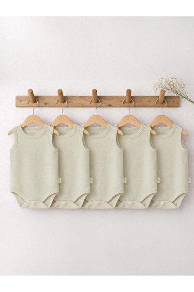 Civil Baby Organik 5 li Sıfır Kol 1-3 yaş Çıtçıtlı Badi - Bej 18-24 Ay