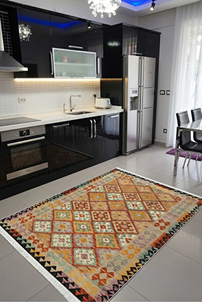 CENTER AVM Vintage Mutfak Halısı Makinede Yıkanabilir Halı Kaymaz Taban Halı