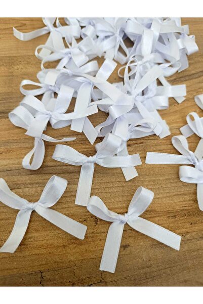 Esram Butik 50 Adet Hazır Beyaz Mini Fiyonk Saten Kurdele - Nikah Şekeri , He...