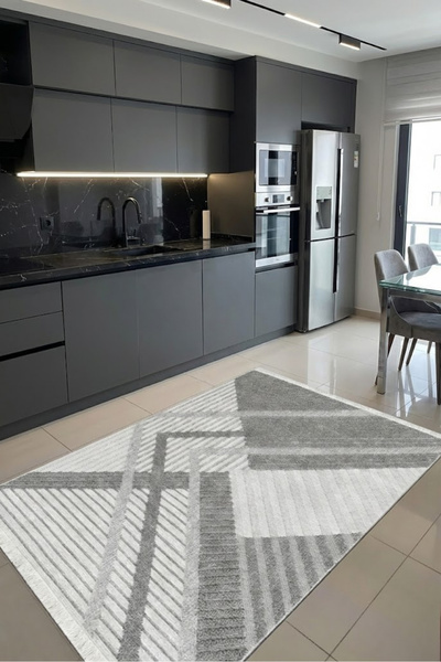 CENTER AVM Gri, Halı Mutfak Halısı Makinede Yıkanabilir Halı Kaymaz Taban Mut...
