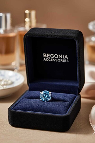 Begonia Accessories 925 Ayar Gümüş Mavi Zirkon Tek Taş Küpe – Unisex Pimli | ...