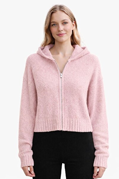 NEDEN Women's Hooded Zippered Knitwear Cardigan
