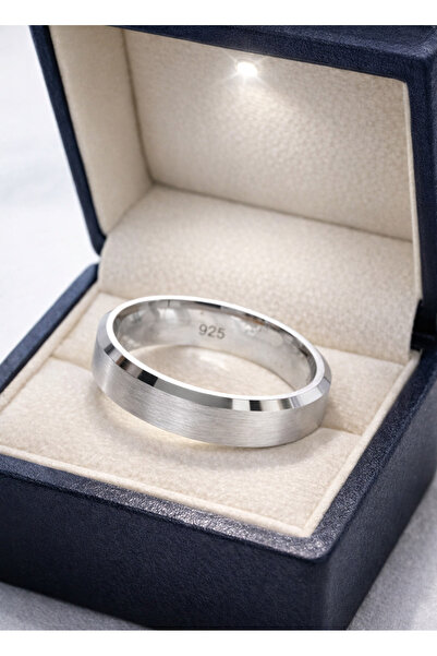 deren gümüş 4mm Mat Zemin Sade Tasarım Kenar Pahlı Gümüş Alyans 925ayar