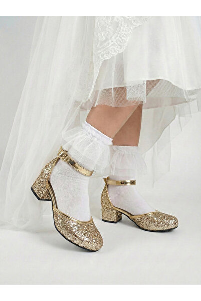 BDKButik Pantofi de seara pentru copii cu toc cu sclipici - Tocuri scurte