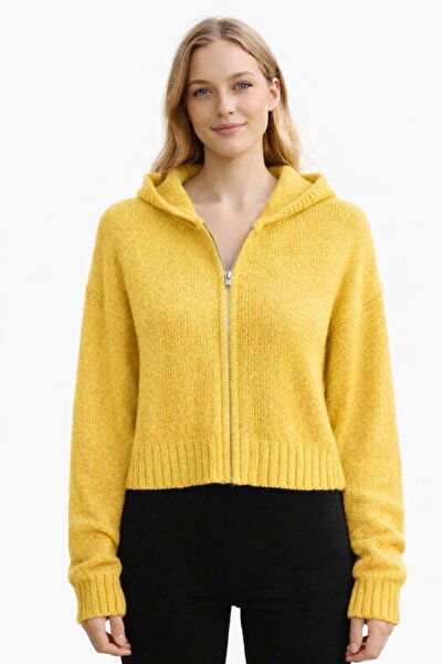 NEDEN Women's Hooded Zippered Knitwear Cardigan