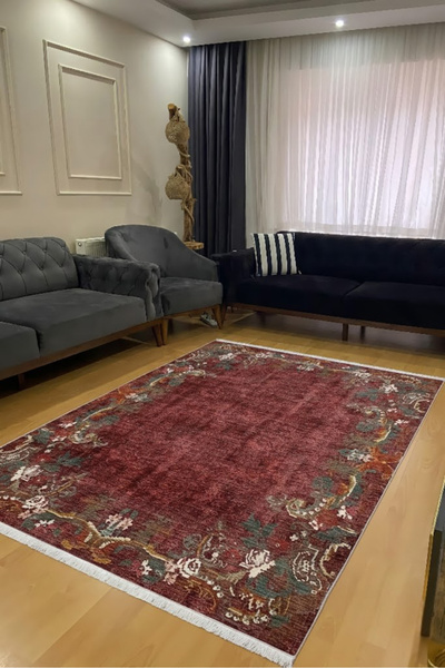 CENTER AVM Kırmızı Halı Salon Halısı Makinede Yıkanabilir Halı Kaymaz Taban Halı