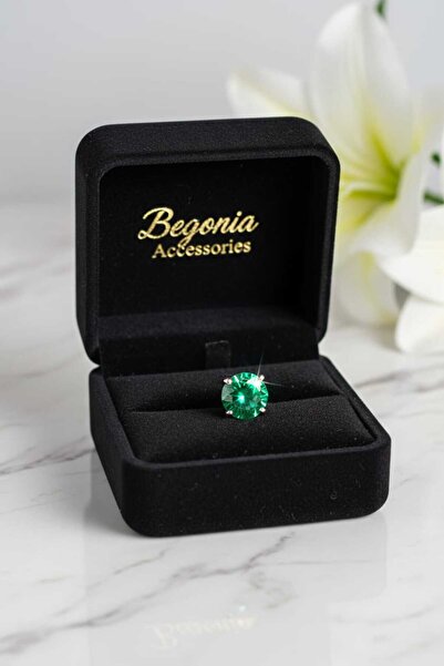 Begonia Accessories 925 Ayar Gümüş Yeşil Zirkon Tek Taş Küpe – Unisex Pimli |...