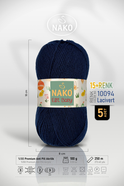 NAKO Elit Baby - 10094 Navy Blue - 5 Pack - 100Gr/250M - Baby Yarn - Anti Pil...