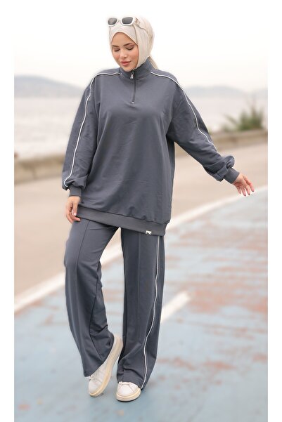 Ryzi Moda Women's Hijab Tracksuit Set Zippered Bottom Top Set