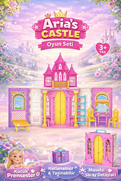 DEDE Aria’nın Şatosu – Taşınabilir Oyun Seti, 3+ Yaş / Rol Yapma Oyuncak Evi
