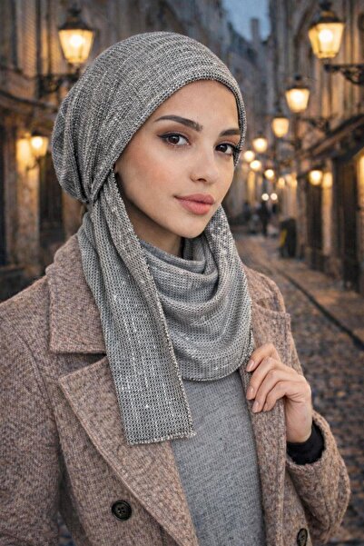 Aişe tesettür Gri Desen Kelebek Bone Şal