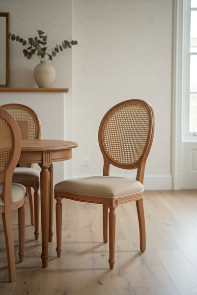 KleinHaus Furniture Madalion Hazeranlı Masif Ahşap Sandalye